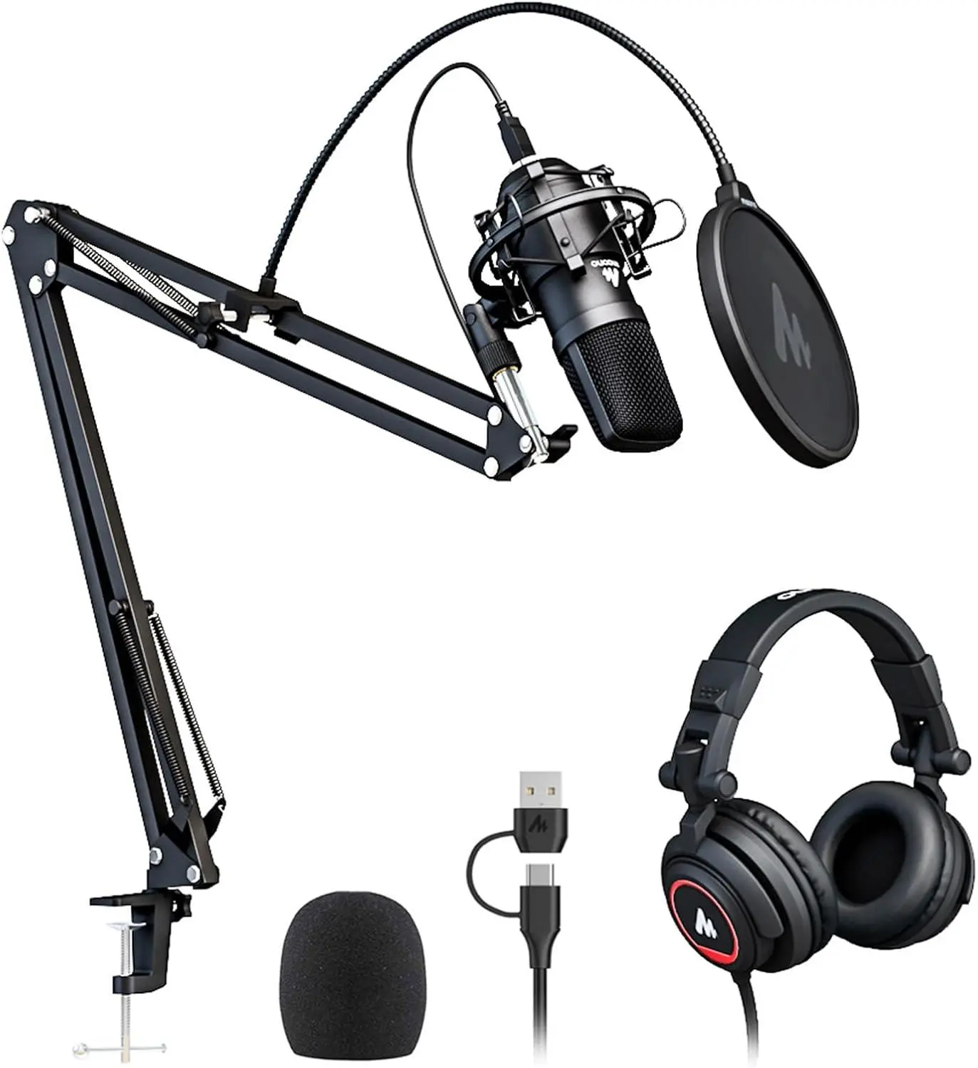 MAONO AU-A04H USB Microphone Kit with Headphones for PC, Podcast & Gaming | 192Khz/24Bit Vocal Condenser Cardioid Studio Mic Compatible with Mac & Windows for Recording, Youtube, Streaming, Voice-Over