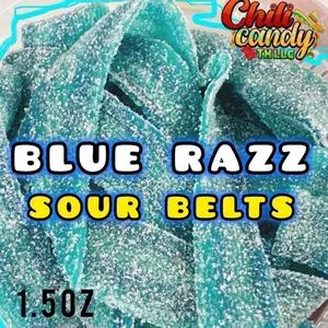 1.5oz Sour Blue Razz Power Belts Blue Raspberry Flavor Chewy Sour Candy with Unique Texture Perfect for Snacks and Parties Sweet 1 Pack Chili Candy Tx