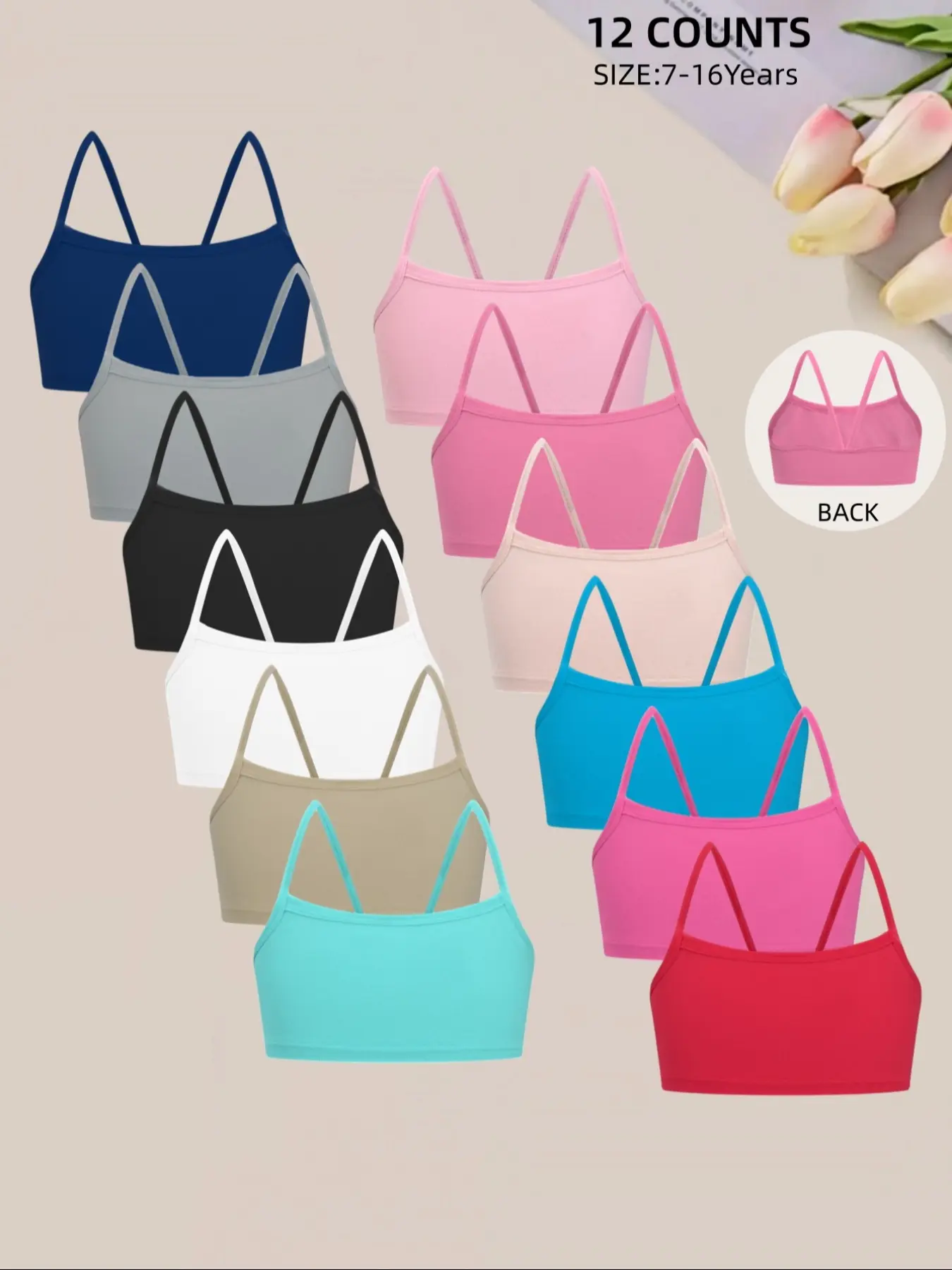Cute Girls' Seamless Sporty Breathable Bras for Ages 7-16, Breathable Comfort Layered Bralettes, Casual Sports Student Youth Underwear, Training Bra, All Seasons