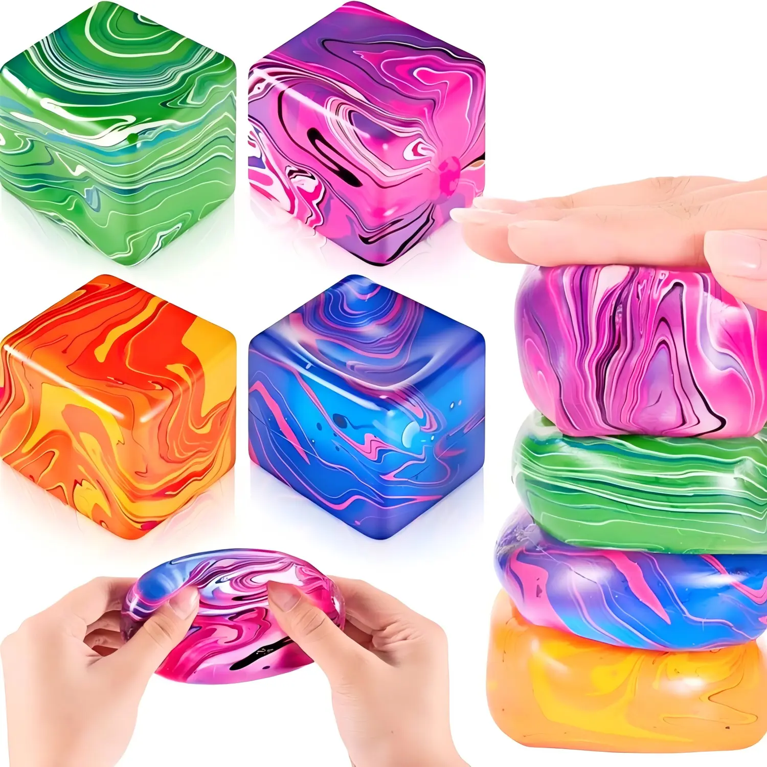 Soft Squishy Fidget Candy-Shaped Slow Rising Cube - Non-Toxic High-Density Silent Squeeze Stress Relief Cube, Sensory Friendly Stress Relief Fidgeting Toy, Cool Gift for Kids
