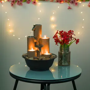 Alpine Corp Indoor 11" Tabletop Tiered Water Fountain Featuring 3 Candles for Desktop and Table WCT202 Decor Light