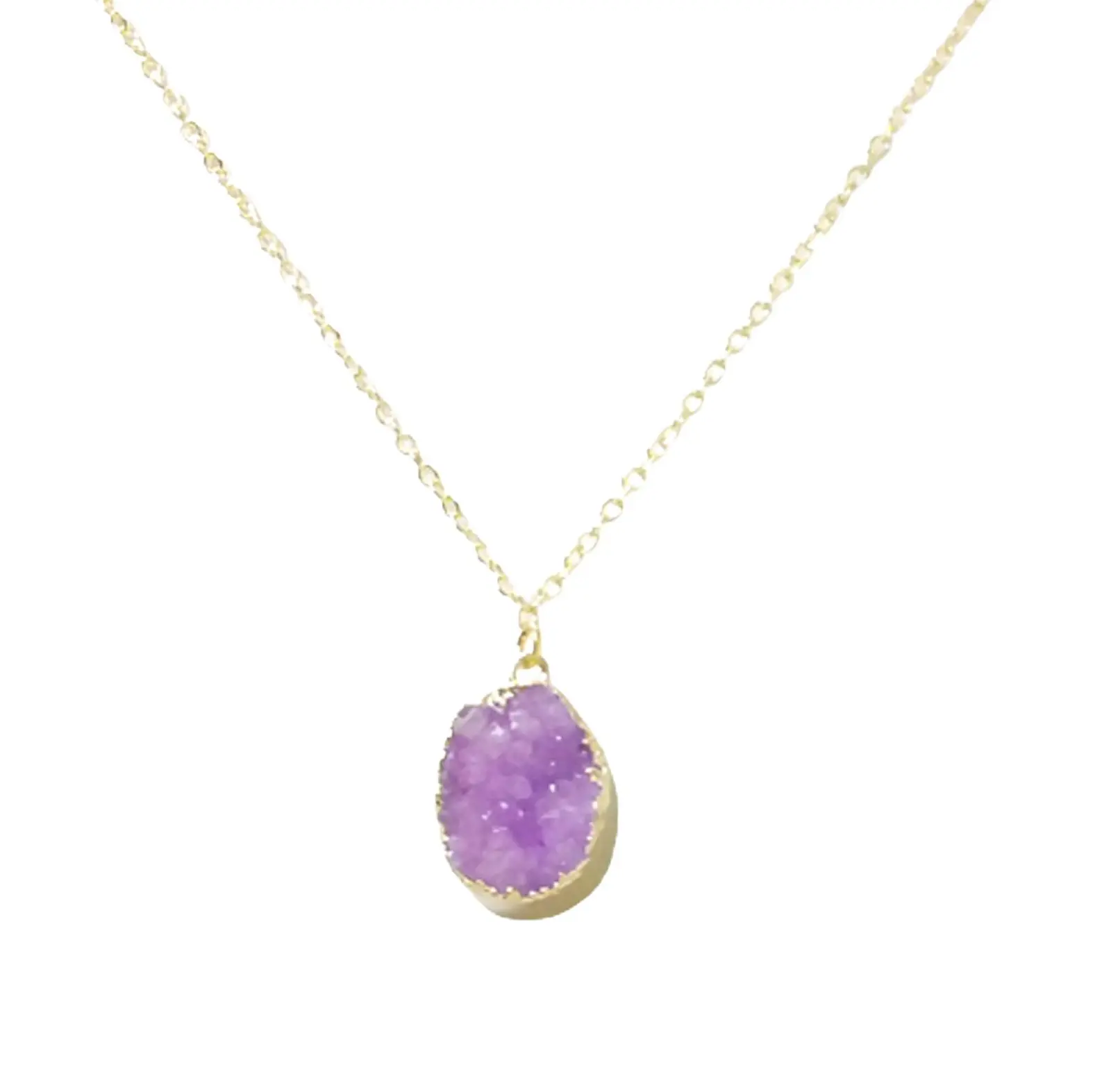 Lavender Druzy Agate Drop Pendant Necklace