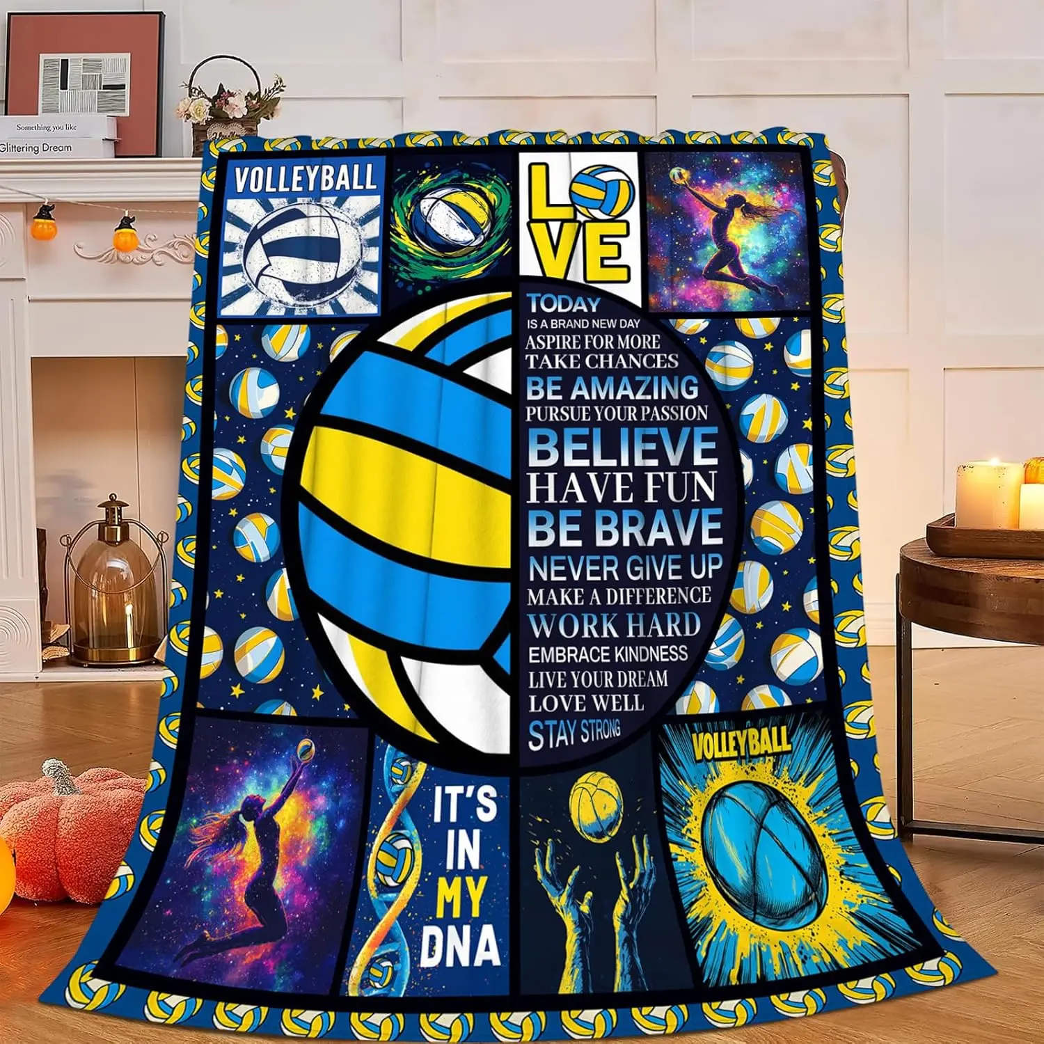 Volleyball Blanket, Blue Volleyball Throw Blanket, Volleyballs Gifts Blankets Stuff Flannel Plush for Teen Girls Women Men Boys Lovers Adults Soft Bedding for Sofa Bed Office Home Decor 50"x40"