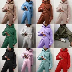 2025Comfort Heavy Fleece Oversize Couple Hoodie & Loose Sweatpants Set Women's Long Sleeve Pullover Basic Minimalist Black Suits Casual Clothes