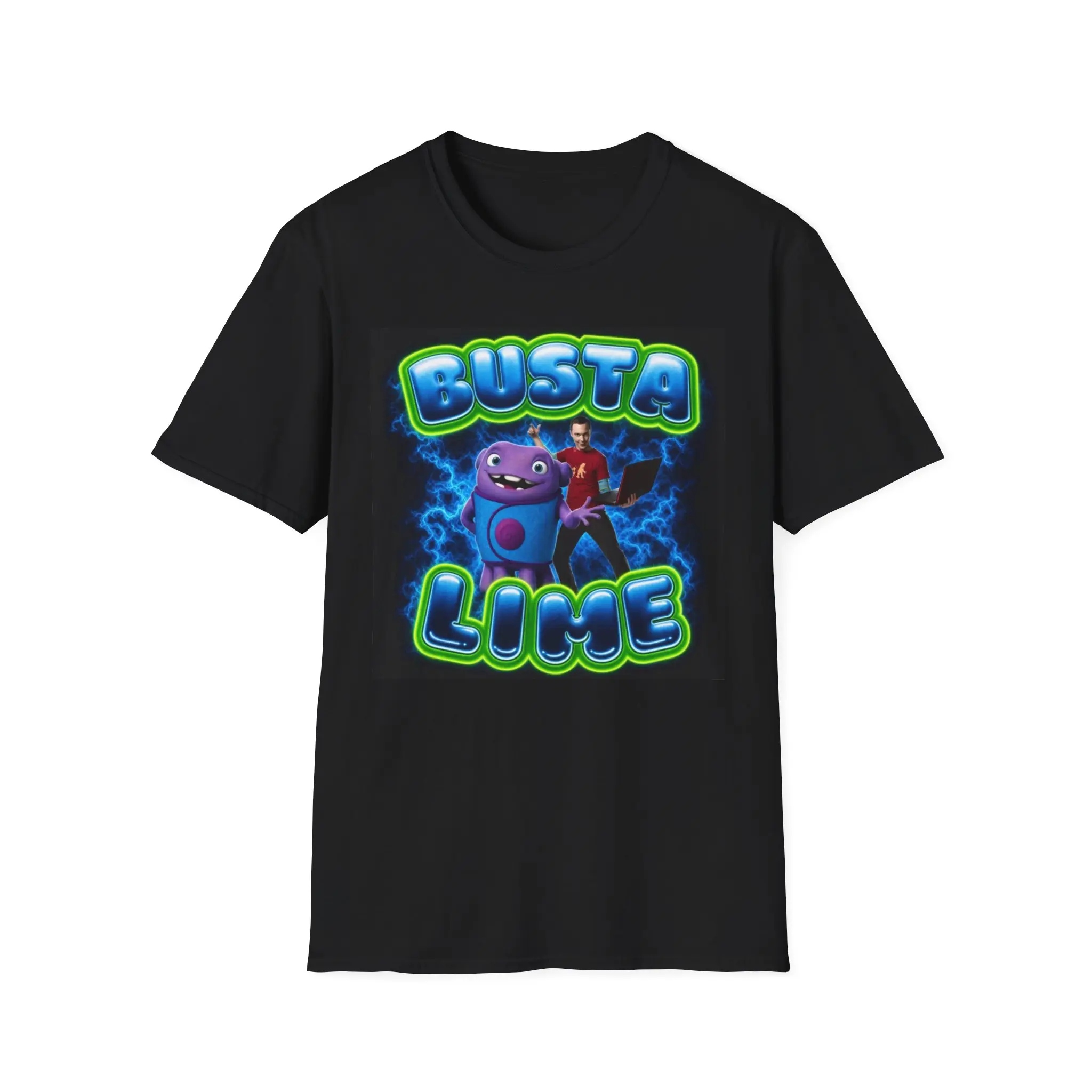 Women's Girls' Short-Sleeve Busta Lime T-Shirt, Colorful Cartoon Alien Print, Breathable Day Fabric, Shortsleeve, Unisex, Comfortable, Everyday, Tshirt, Casual, Denim, Round Neck, Jeans, Streetwear, Top, Machine Wash, Soft Cotton, Regular Sleeves, Tops, A
