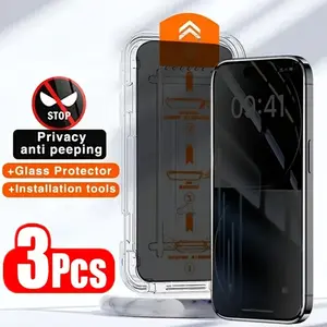 Premium Tempered Glass Privacy Screen Protector For iPhone 17/1 7Air/17 Pro/17 Pro Max iPhone 16/16 PRO/16 PLUS/16 PRO MAX/15/15 PRO/15 PLUS/15 PRO MAX - 3 Pack - Oil-Resistant Anti-Smudge Easy Installation