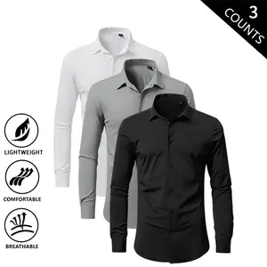 3-Pack Men’s Business Long Sleeve Shirts – Lightweight, Breathable Summer Casual Tops