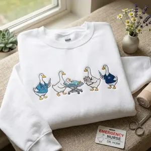 [MADE IN US] Embroidered Emergency Nurse Goose Sweatshirt, Funny Goose Medical Shirt, ER Nurse Crewneck, ER Registered Nurse Gift