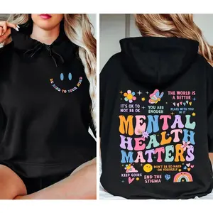 Menswear Unisex Mental Health Hoodie - Long Sleeve Casual Clothes, Inspirational Positive Quote Pullover, Anxiety Support Aesthetic Sweatshirt
