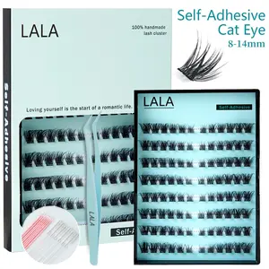 【LIVE】【Pre-Glued】LALA DIY Eyelashes Self Adhesive Lash Clusters Pre glued Eyelash Clusters No Glue Needed Lashes Wispy D-curly Cluster Eyelash extensions 10-16mm Individual Lashes