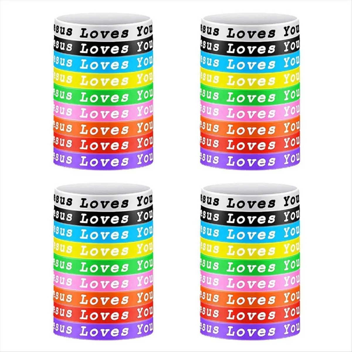 36Pcs Christian Colorful Silicone Wristbands - "Jesus Loves You" Black Rubber Bands for Adult Groups, Sports & Outdoor Fitness Accessories, Church Events, Express Faith Gifts