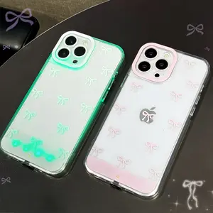 Aesthetic LED Bowknot Smartphone Case with Built-in Lights, Sound-Activated Flash, Vibrant Ribbon Design for iPhone 17/16/15/14/13 Pro/Pro Max, Cellphone Accessories, Christmas Gift for Daily Use