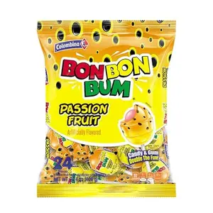 Colombina Bon Bon Bum Lollipops w/Bubble Gum Center, Passion Fruit Flavor, Individually Wrapped, Ideal for Party Favors and Gifts, 1 Pack (24 Count)