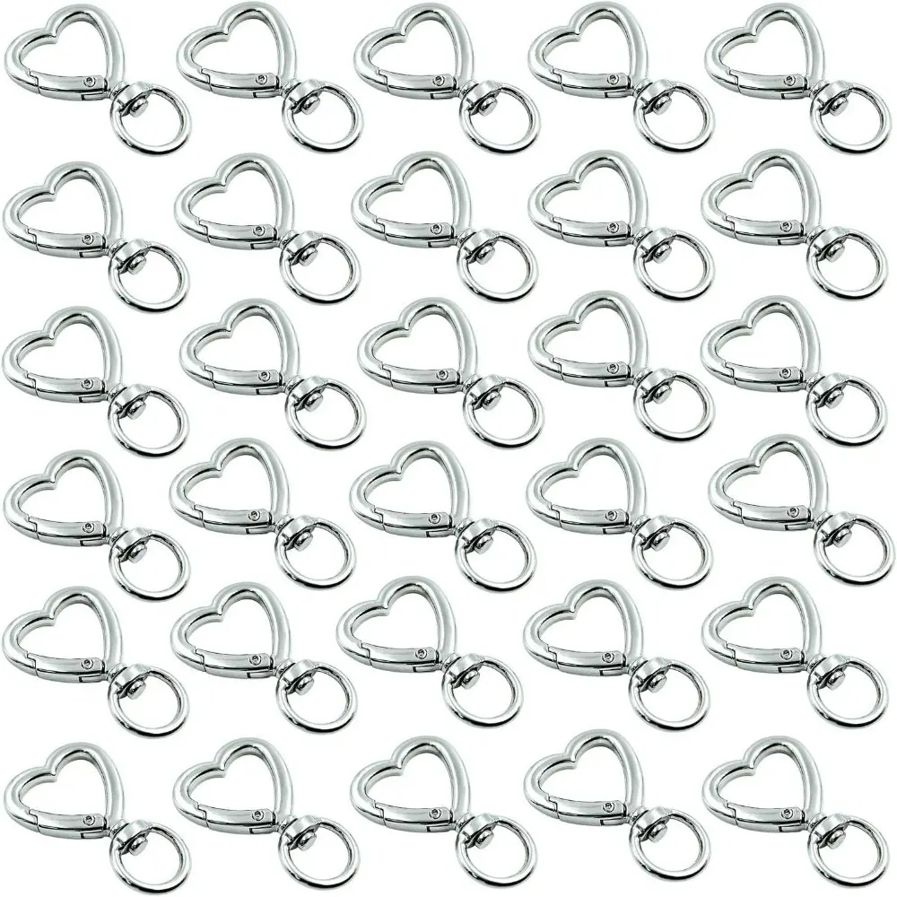 30Pcs Heart Keychain Set with Spring Snap Hook - Valentine's Day Gift for Her, DIY Key Rings for Keys Backpack Luggage Tag Bulk Charms Accessories (Silver)