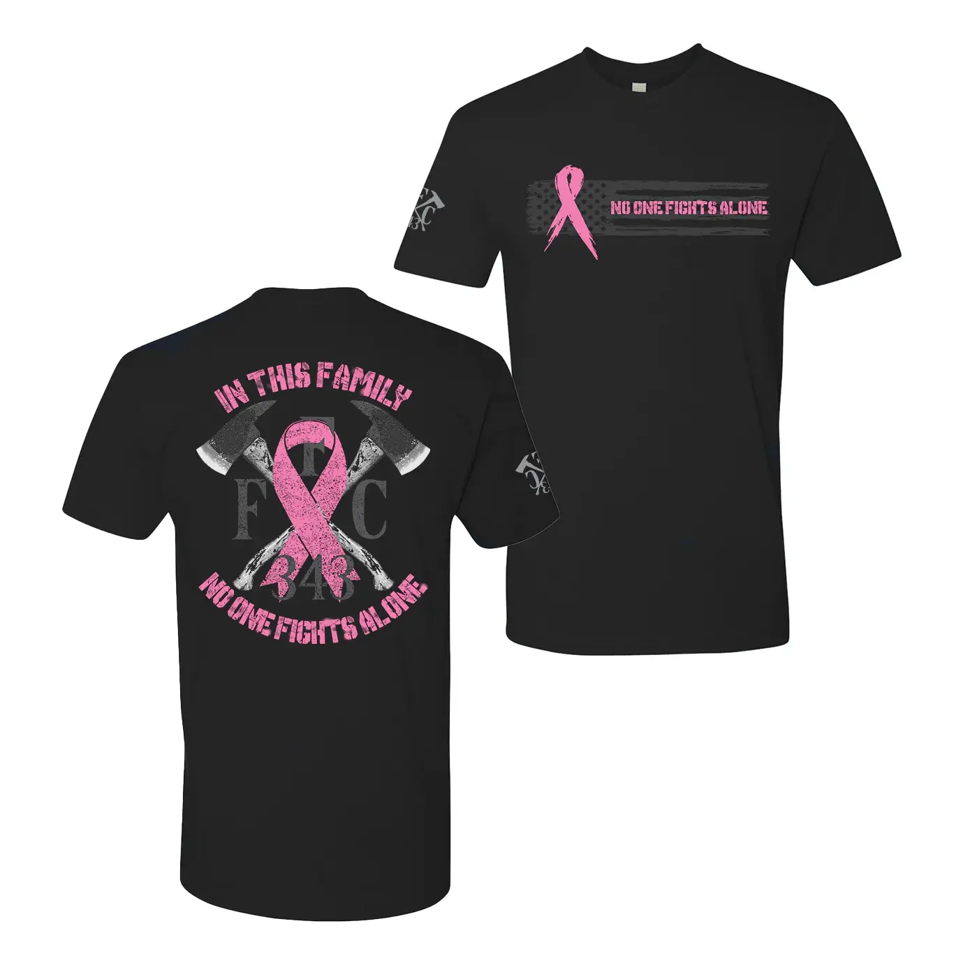 Fire Fighter FFC 343 No One Fights Alone Breast Cancer Awareness Premium T-Shirt, Apparel for firefighters, First responder T-shirt Menswear Top