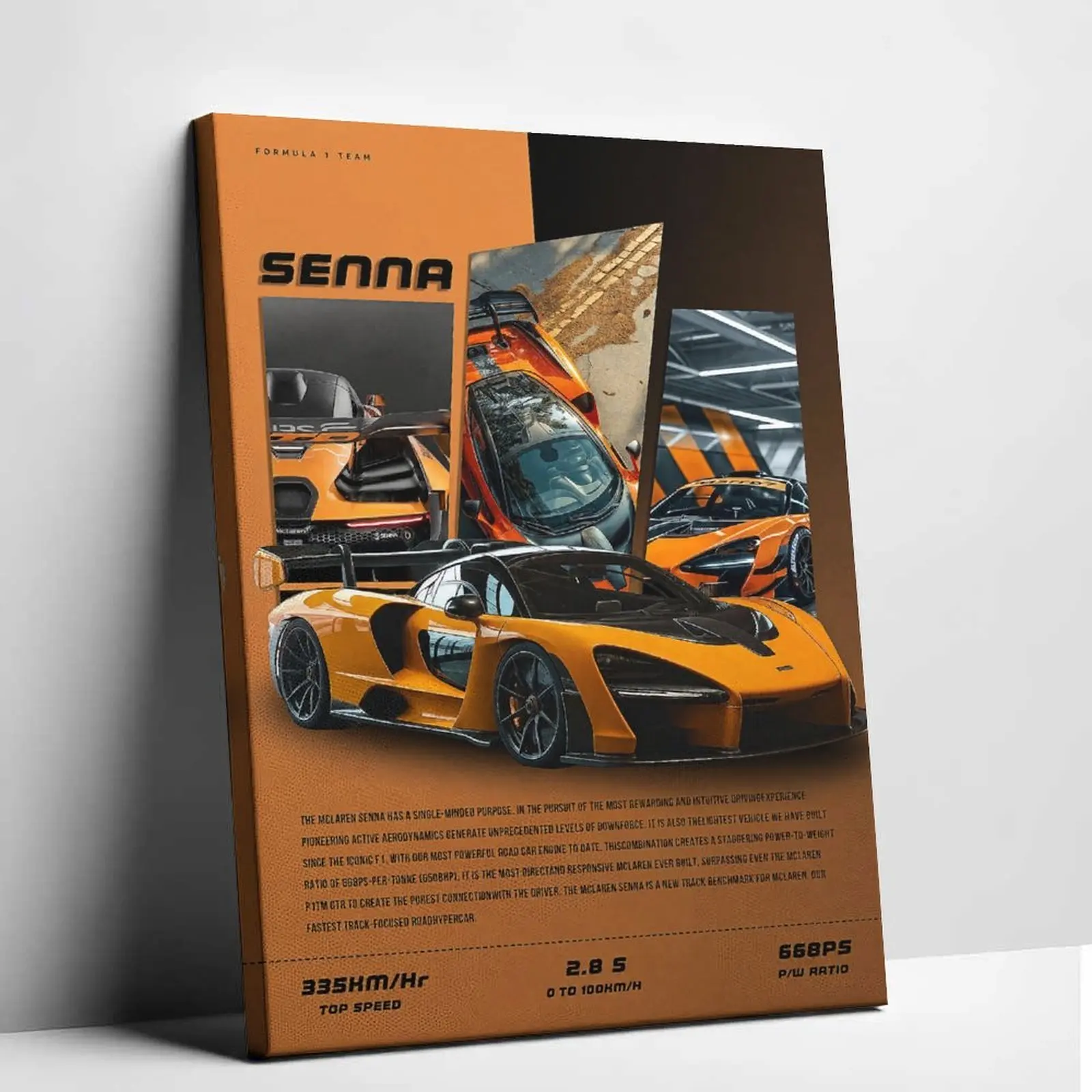 Modern Papaya Orange Hypercar Canvas Wall Art Luxury Sports Car Grid Poster Prints Supercar Tech Data Sheet Artwork Living Room Garage Man Cave Decor Picture Workspace Decoration