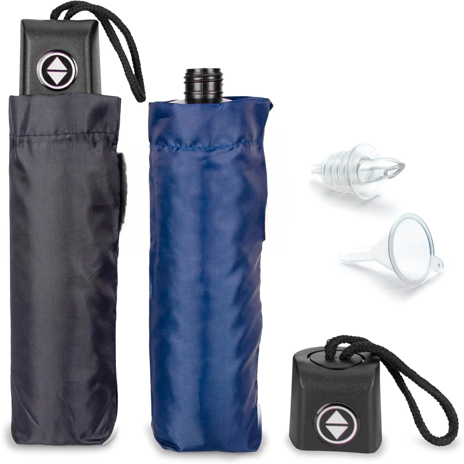 Wide Mouth Rain or Shine Umbrella Flask 2-Pack (24 oz Total) - Hidden Alcohol Travel Containers - Secret Liquor Holders for Theme Parks, Cruises - Includes Funnel & Spout
