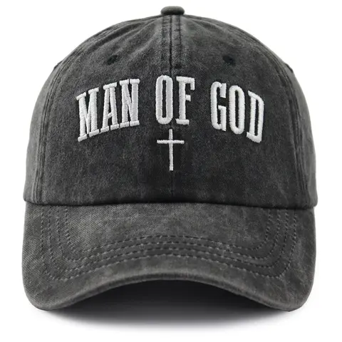 Men's 100% Cotton Christian 6-Panel Dad Hat - Casual Outfits Cap, "Man Of God" Embroidery, Jesus Emblem, Adjustable Comfy Fit, Ideal Father's Day/Independence Day Gift for Dads, Sons for Church Events