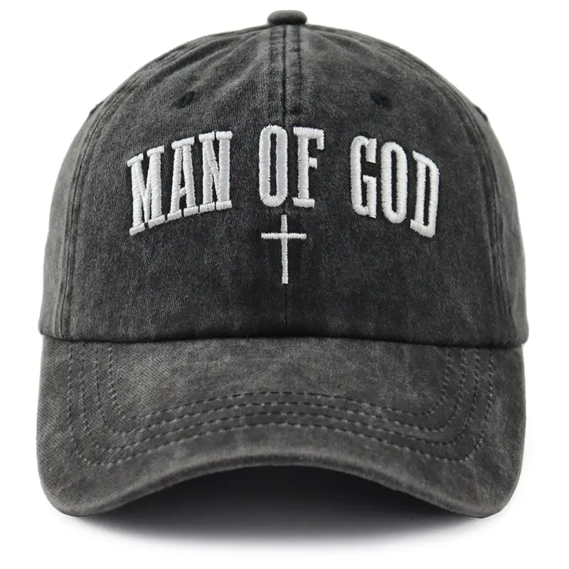 Men's 100% Cotton Christian 6-Panel Dad Hat - Casual Outfits Cap, "Man Of God" Embroidery, Jesus Emblem, Adjustable Comfy Fit, Ideal Father's Day/Independence Day Gift for Dads, Sons for Church Events