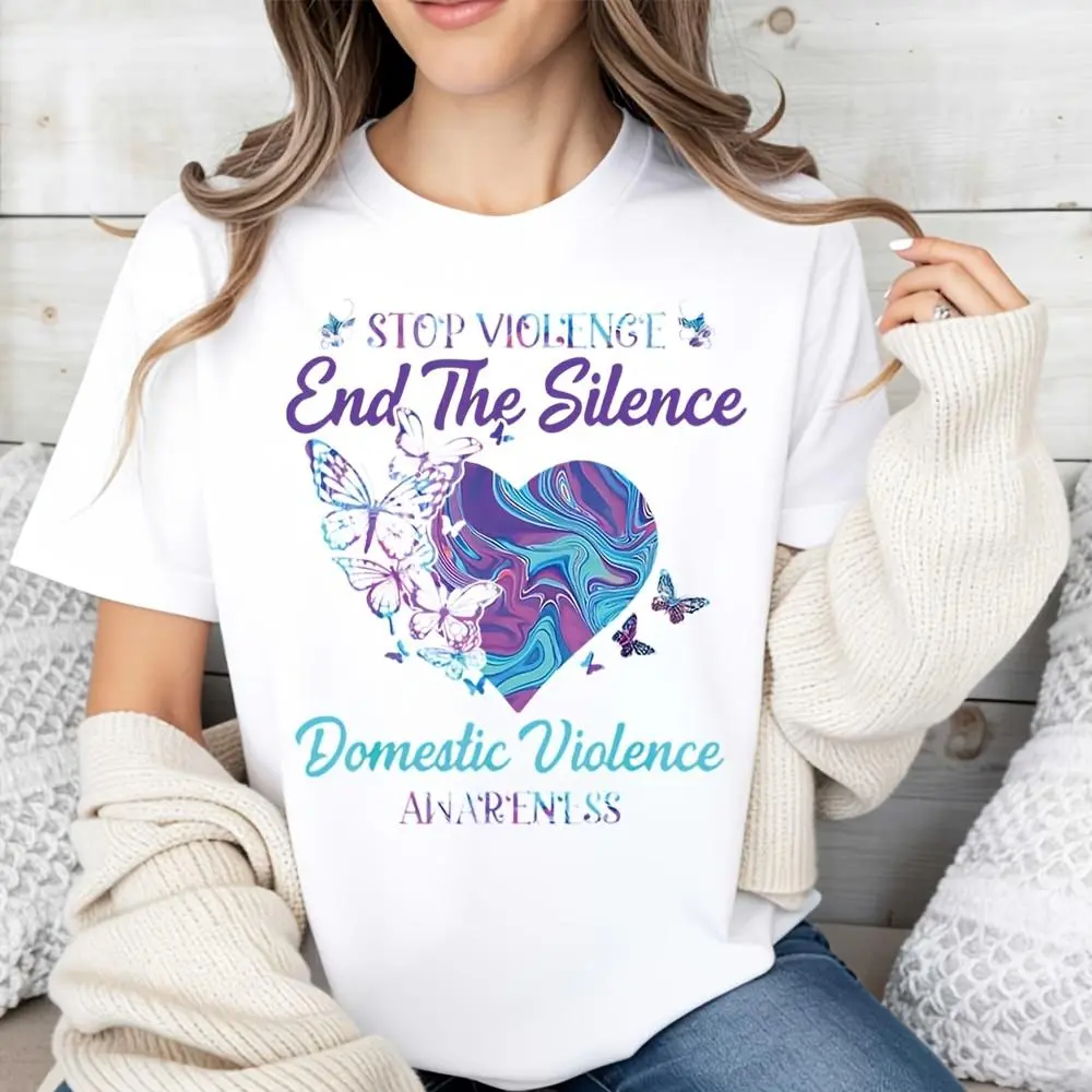 Stop Violence End The Silence Domestic Violence Awareness Heart Butterfly Print, Raglan Long-Sleeved T-Shirt, Domestic Violence Awareness Mo