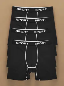 4 pairs of men's boxer briefs, men's casual and comfortable flat-cut underwear, simple and stylish, suitable for daily leisure wear, stretchy and soft for comfort.