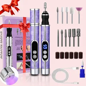 3-in-1 Electric Nail Drill Kit with UV LED Nail Lamp, Rechargeable Nail File Machine, 12 Drill Bits, Portable Manicure Pedicure Tool for Gel and Acrylic Nails