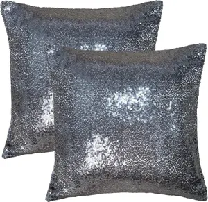 Set of 2 Sequin Decorative Square Sparkling Comfy Throw Pillow Covers Decor 18''x18''