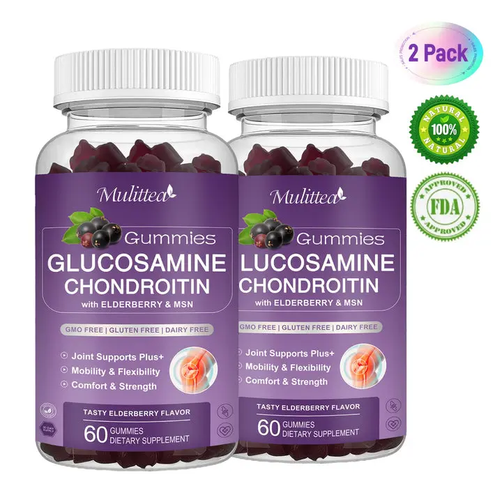 (2 Pack) Mulittea Glucosamine Chondroitin Gummies with MSM & Elderberry for Mobility & Flexibility, Joint Support, Dietary Supplement for Adults, 120 Gummies