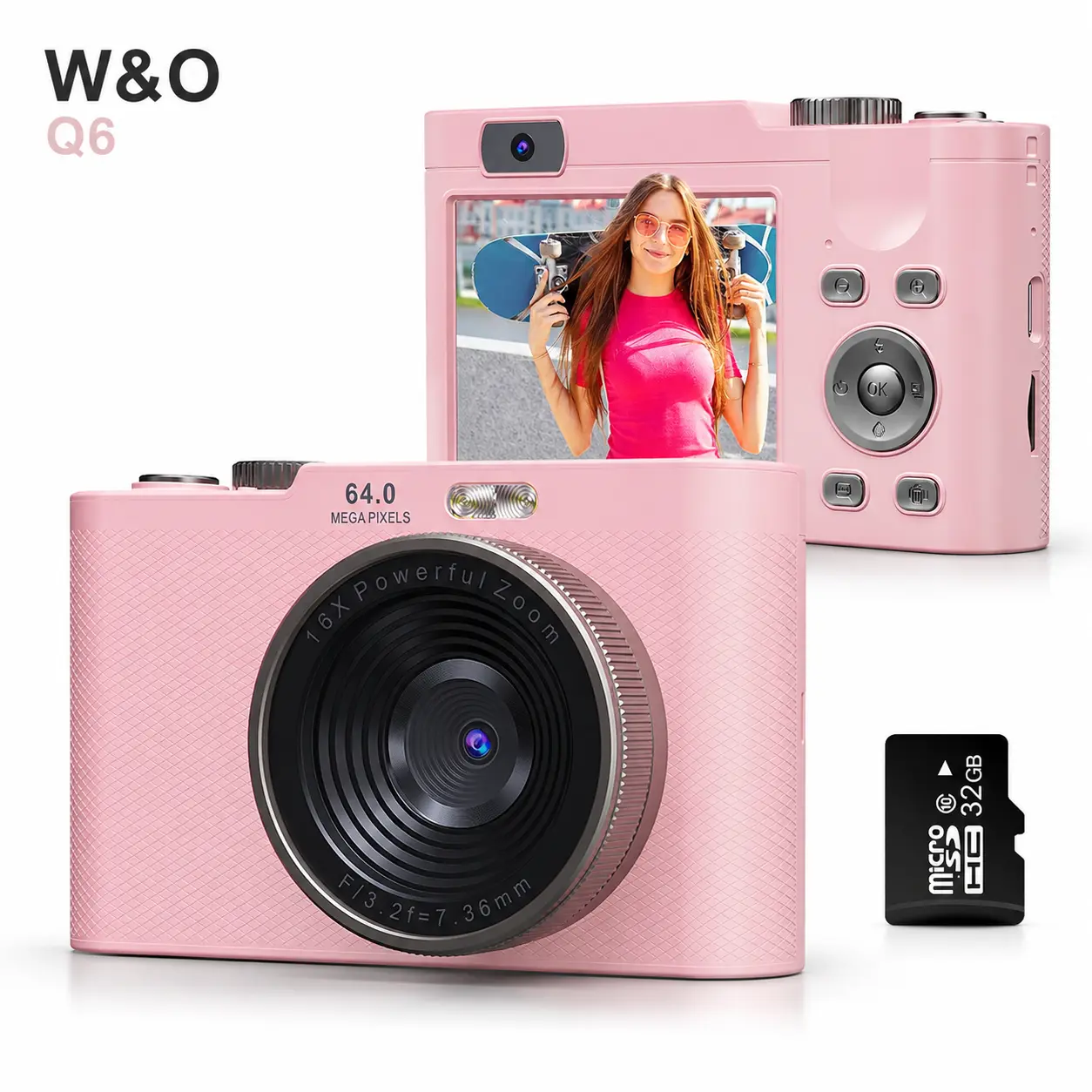 W&O Q6 My First Digital Camera for Kids & Teens, 64MP Autofocus Point-and-Shoot Camera with 2.8" Screen, 16X Zoom, 1080P Video and Memory Card Included Colorful daily vlog,back to school,back to school haul