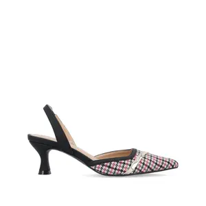 NELLIA TWEED SLINGBACK KITTEN HEELS IN WIDE - Black and Pink Houndstooth