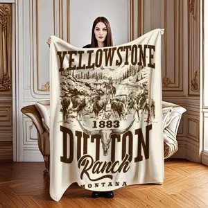 Yellowstone Dutton Ranch 1883 Montana Flannel Blanket Western Cowboy TV Show Cozy Throw for Fans Iconic Design Buttery Soft No Shed Premium Flannel Comfort Durable Fade Resistant Western Print Versatile Home Decor Perfect Fan Gifting