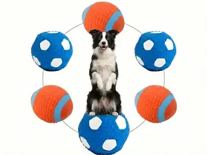 Soft Squeaky Dog Balls 2 Pack, Pet Toy Ball,Latex Football & Rugby Dog Toys, Bright Color Fetch and Toss Toys for Medium and Large Dogs