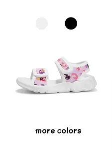 1 Pair Trendy Anime Girl Toddler Sandals, Black Base Kids Shoes, Durable & Water-Resistant, Perfect for Summer