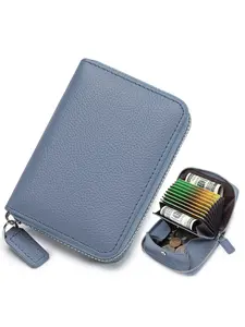 Genuine Leather Credit Card Holder RFID Blocking Card Case Wallet, Small Accordion Zipper Card Case Holder, Card Organizer Case for Women, RFID Card Slots, Card Organizer Protector