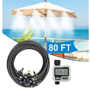 Misting Cooling System,Outside Water Misters for Outdoor Patio,80Ft(24M),Backyard Mist Hose Kits with Sprinkler Timer Yard,Lawn,Garden,Greenhouse,Fan,Umbrella,Canopy,Pool,Porch,BBQ Party Accessorie