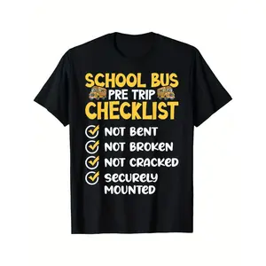1pc CDL School Bus Driver PreTrip Checklist T-Shirt - 100% Cotton Crew Neck Short Sleeve Tee, Casual Printed Pullover for All Seasons, Breathable Medium Stretch Fabric, Unisex Gift for Men and Women Black Cat Sneaker Match  Funny Freak Cat Meme T-Shirt