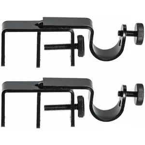 Outside Mounted Blinds Curtain Rod Bracket -- Tool-Free No Drill Installation for 1.3-2 Inch Rectangular Headrails, Black 2-Pack