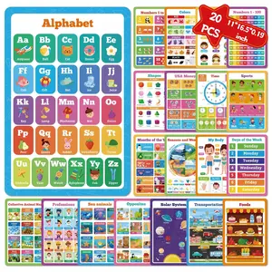 20 Piece Children Education Poster Set, Waterproof English Wall Art, Color Shape Body Decorations, Includes Adhesive Dots, Ideal for Classroom and Room Decoration