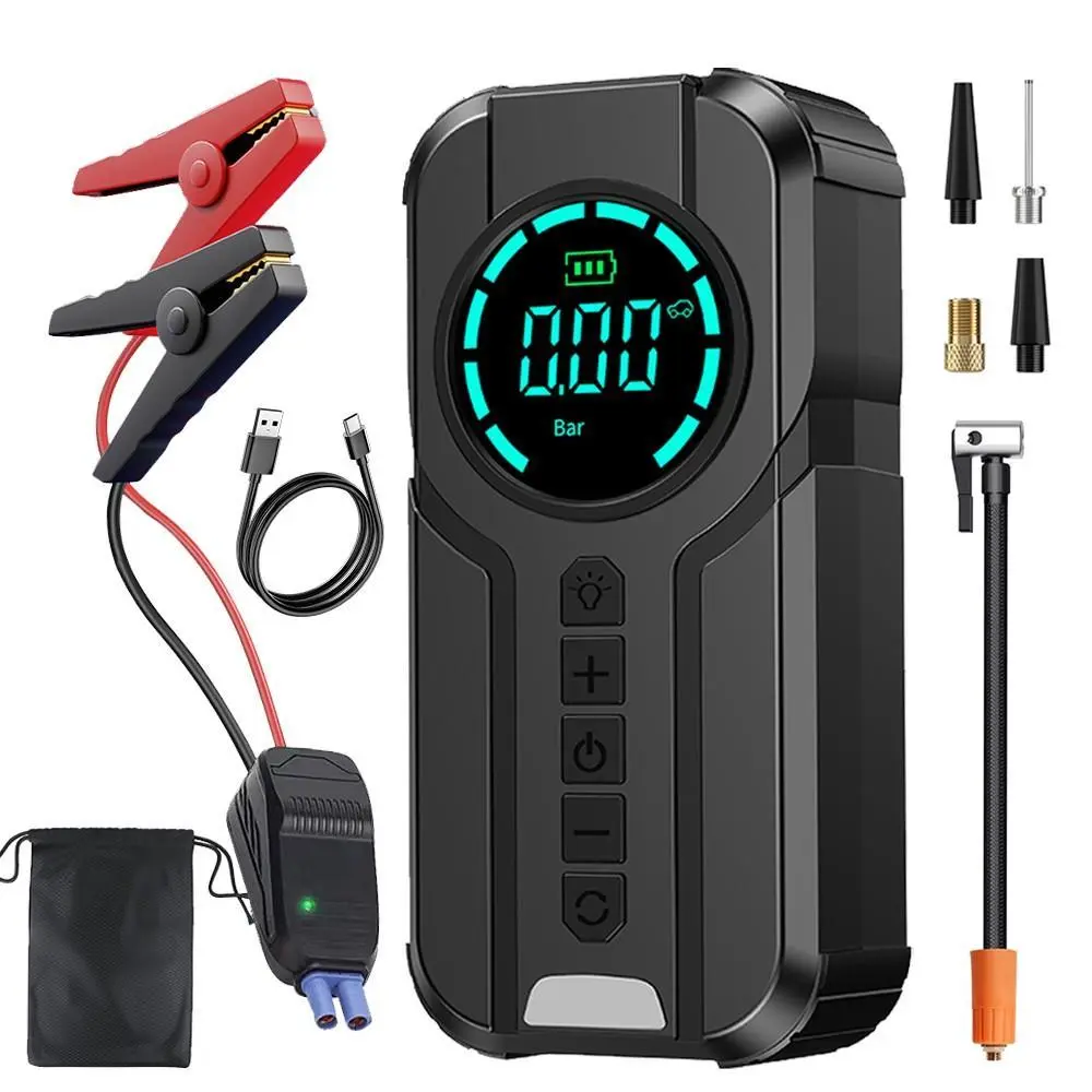 4-in-1 Cordless Tire Inflator Tool - 150 PSI Portable Car Tire Pump, Quick Inflation Inflator Pumps, USB-C Rechargeable with Torch & Power Bank for Car, Motorcycle, Balls
