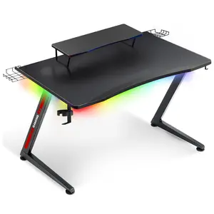 GTRACING Ergonomic Curved 3-Sided LED Z-Leg Gaming Desk, Black
