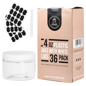 HealthyPackers 4oz Plastic Jars with White Lids 36 Pack Clear Jars for Lotion Cream Cosmetics Food Storage Organizer Canister Bottles