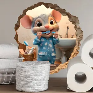 1pc Funny Mouse Peeking Through Hole Wall Sticker, Decorative Sticker, Funny Decals - Bathroom Decor, Self-Adhesive Removable PVC Decal for Surfaces, Semi-Matte Finish, Home Decoration, Stick On Backsplash