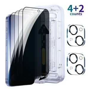 Phone Privacy Protective Film with 2 Counts Lens Protector, 4 Counts Tempered Glass Phone Protector, Phone Accessories for iPhone 11 12 13 14 15 Pro Max, Cover