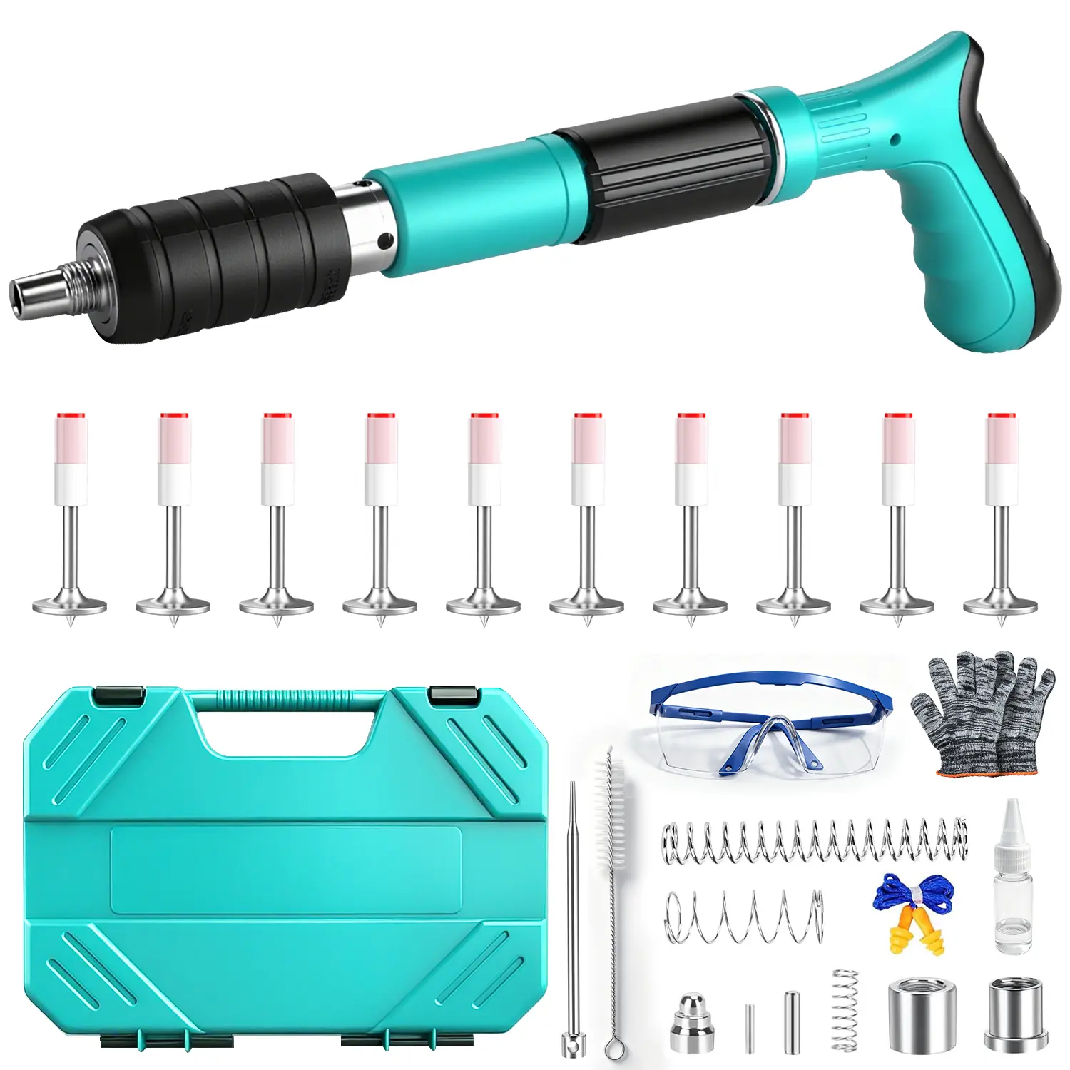 Nail Gun - Manual Concrete Nail Gun Kit with Safety Gear, Heavy Duty Steel Nailer for Wall, Ceiling & Home Repair, Portable Nail Shooting Tool for DIY & Construction
