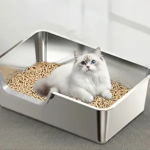 Stainless Steel Cat Litter Box with Non-Stick Smooth Surface, Durable and Easy to Clean, Rectangular Open Design for Indoor Cats, Large Size Suitable for Kittens and Adult Cats