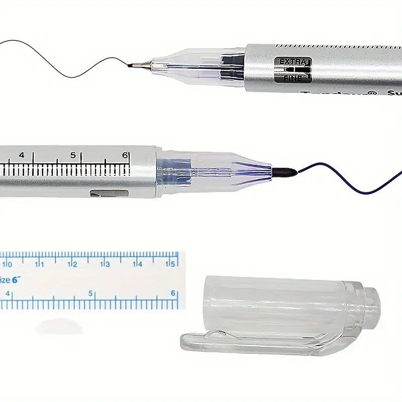 Double Head Surgical Eyebrow Tattoo Skin Marker Pen, Tools & Accessories, Cosmetic Tattoo Marker Pen with Measuring Ruler, Microblading Essentials