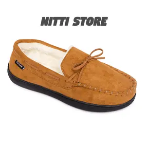 2025 fashion Men's Moccasin loafers Memory Foam Warm Plush House Slippers, Indoor Outdoor Comfortable Winter House Shoes