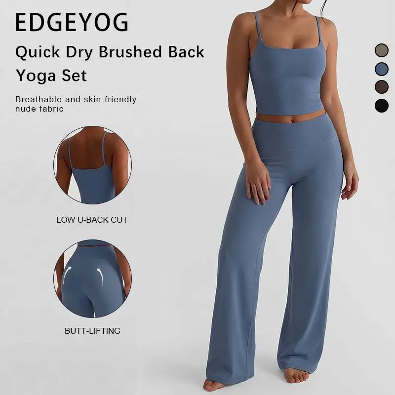 EDGEYOG Women's 2-Piece Sports Gym Set - Summer Sexy Padded Tank Top & High-Waist Above the Knee Straight Leg Pants, Aesthetic Yoga Co-Ord, Everyday Active Yoga Outfits, Suitable for Pilates, Athletic Workout Tracksuit