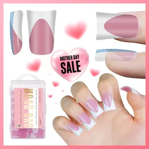 NOVO OVO French Tip Short Duck Nail Tips Press on, Pre-designed Soft Gel Nail Extension, BERRY PINK Pre-applied Tip Primer & Base Coat, Full Cover Matte Vrial False Nails for DIY x 12 Sizes 240 pcs【NO GLUE ,TOP COATAND LAMP INCLUDED】