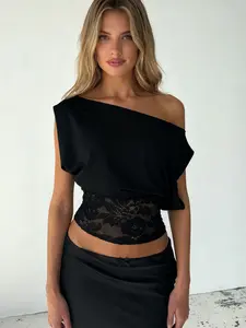 Elegant Sexy Lace-Up Short Sleeve Top, Fitted Plain Design, All-Season Versatile Women's Clothing, Perfect for Casual Wear Womenswear